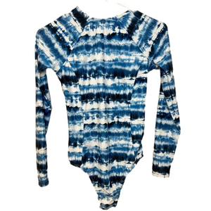 Hurley Blue White Tie Dye Logo long sleeve Bodysuit Swimsuit Small